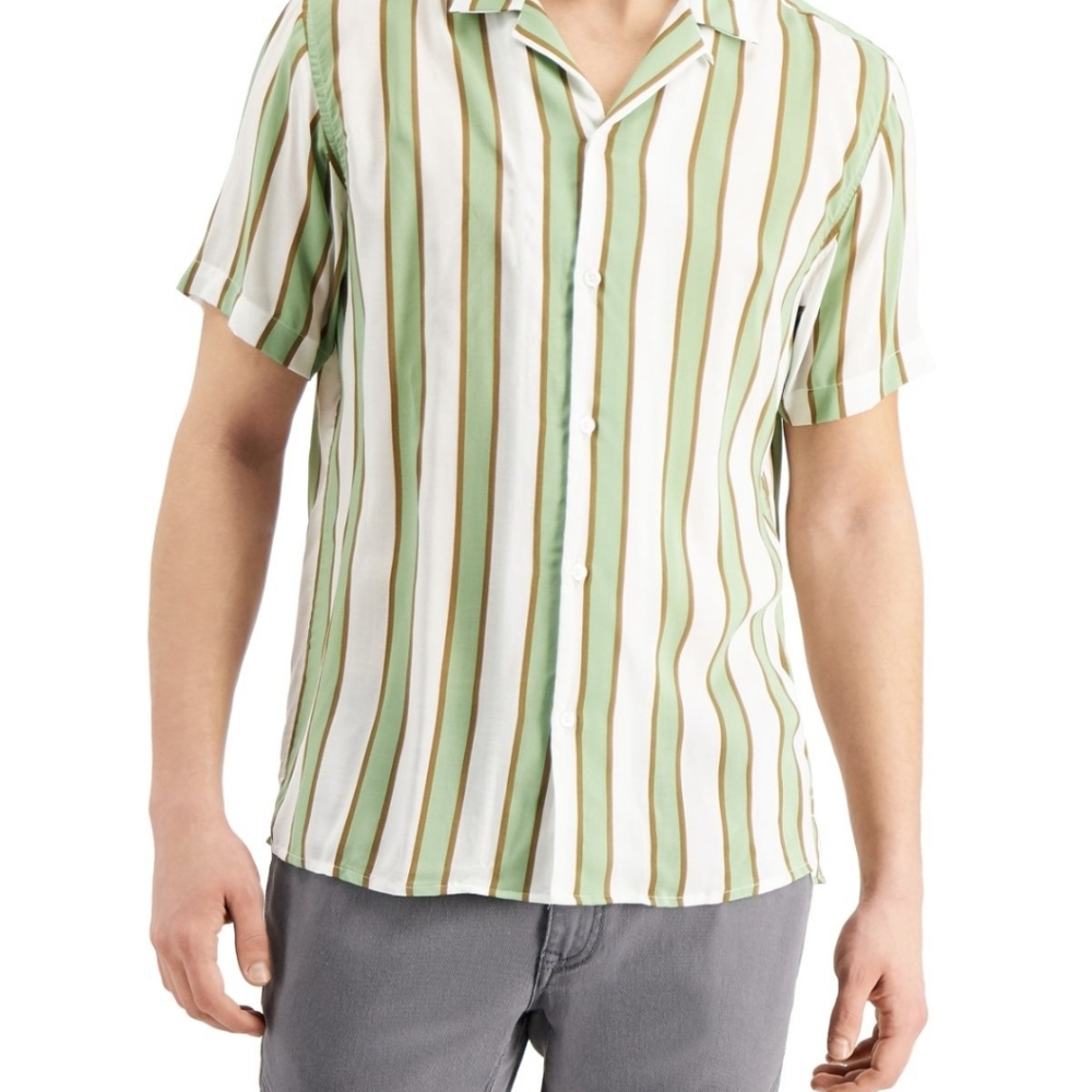 INC International Concepts Stripe Green Rayon Camp Shirt LG BNWT FINAL SALE!